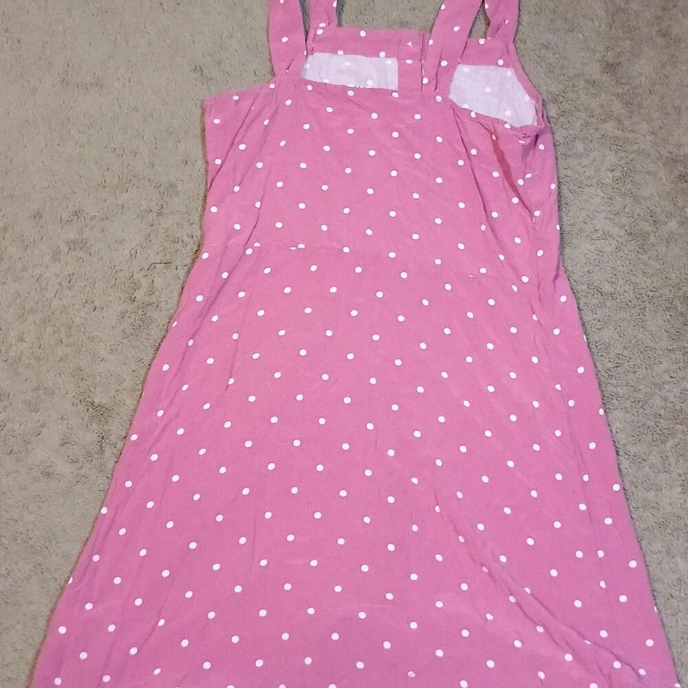 Gap Kids Dress Girls XXL 14-16 Pink White Polka Dot Button Front Tank Strap Sund